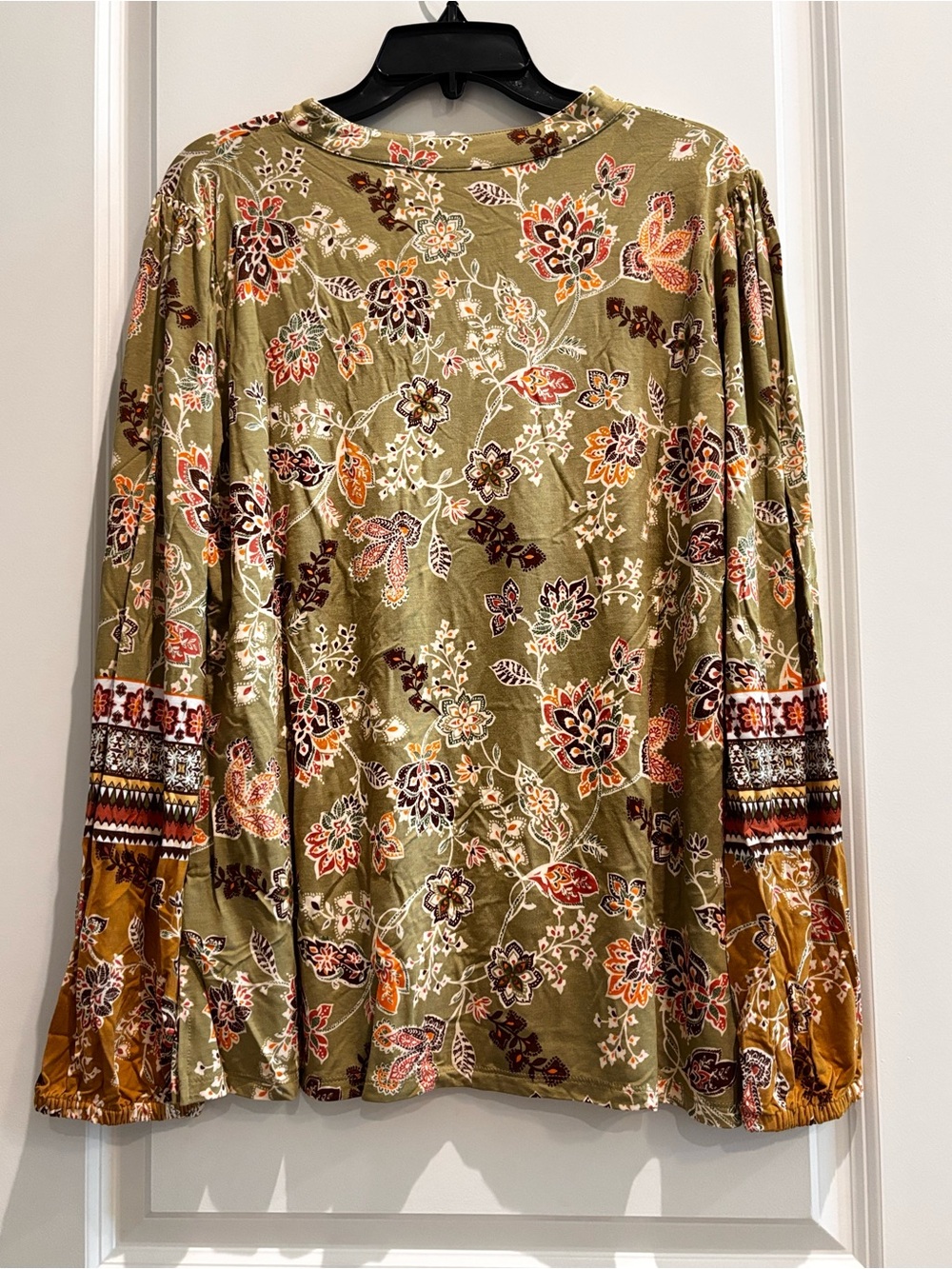 NWT Belle Boho Kim Gravel Olive Floral Boho Peasant Top Large boutique-style top - Picture 5 of 6